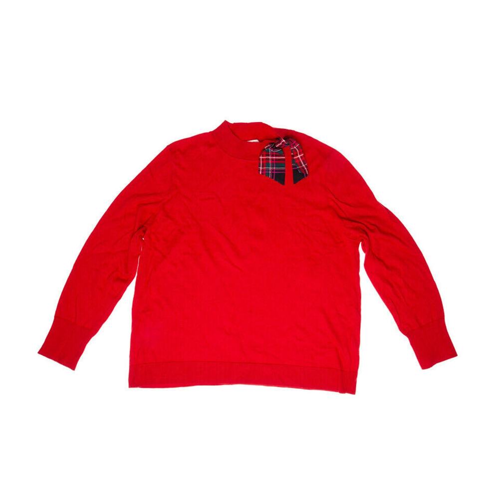 Riley & Rae Ruby Mockneck Knit Sweater Plaid Bow Red Size XXL 9835